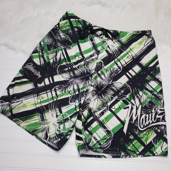Maui and Sons Other - MAUI AND SONS Mens Old School Style Large Board Shorts Tropical Surf Swim Trunks